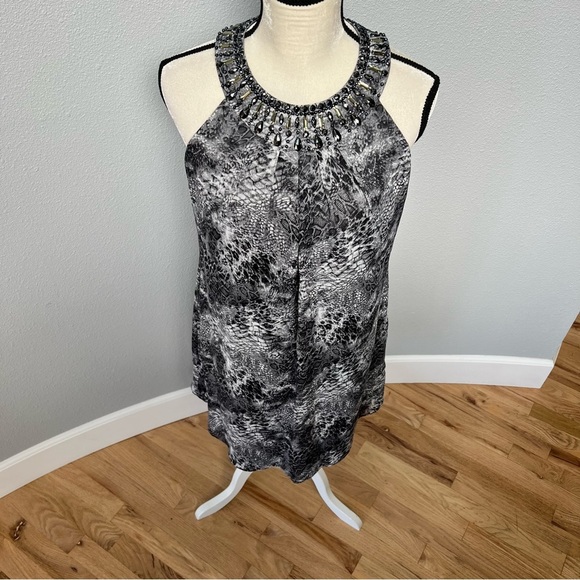 White House Black Market Snakeskin Print Halter Jeweled Neck Mini Dress Sz 6 - Picture 2 of 10